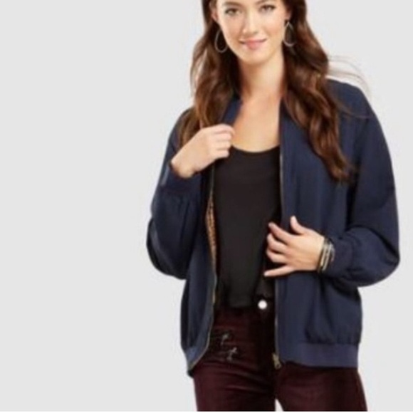 World Market Bomber Jacket Floral Embroidered Dark Navy Zip Reversible Paisely - Picture 2 of 12